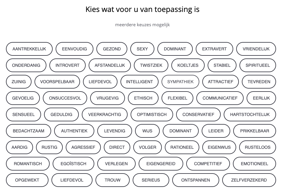 Voorbeeld van de persoonlijksheidstest